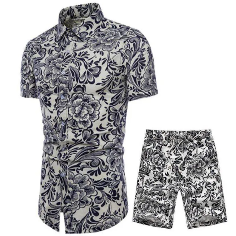 Летняя мужская необычная рубашка Необычные шорты костюм мужские на шнуровке