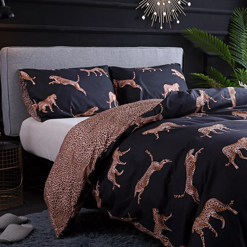

Northern Europe Style Luxury Animal Duvet Cover Set with Pillow Shams Leopard Pattern US/EU Twin Full Queen King Bedding Sets