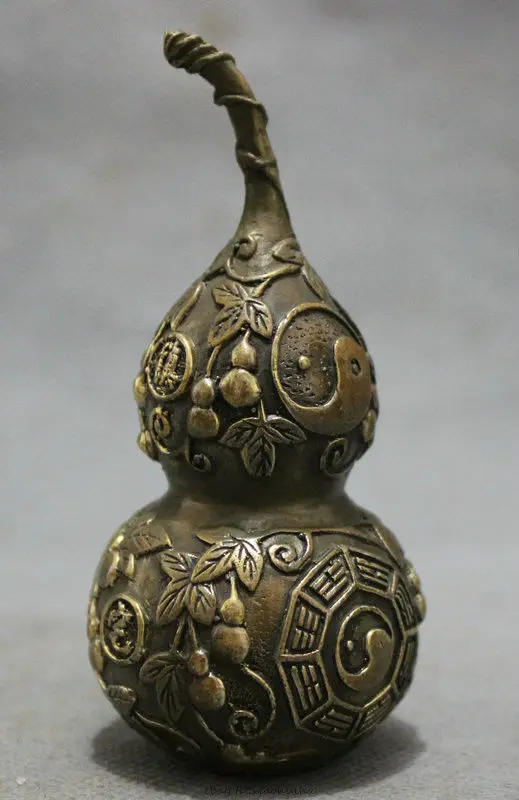 Народный Китайский Бронзовый феншуй Exorcise 8 диаграмм ZhenZhai Gourd Cucurbit статуя | Дом и