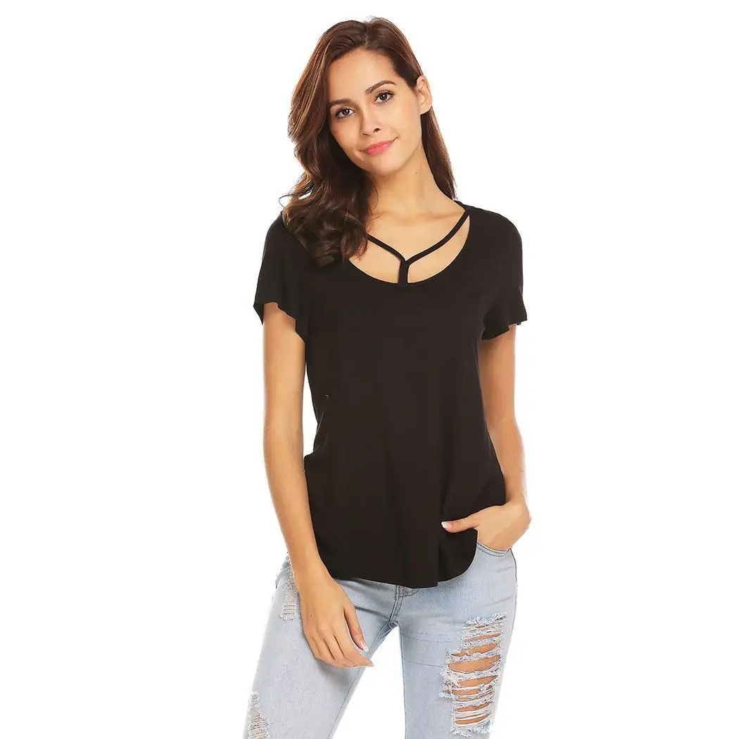 Women O-Neck Short Sleeve Hollow Out Casual Loose T-Shirt Tops Beach Street etc Solid Spring Summer | Женская одежда