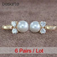 6pair wholesale pearls gold hoop earrings women kolczyki boucle doreille perle oorbellen perola oorringen cz earings kupe e0310