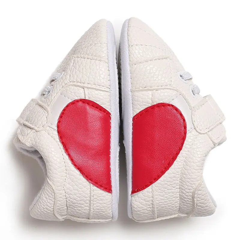 Zapatillas de deporte con cordones para primeros pasos, zapatos informales cl&aacute;sicos para beb&eacute;s reci&eacute;n nacidos, suaves, PU, estampado de coraz&oacute;n, oto&ntilde;o-0