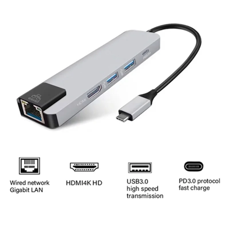 AAAE Топ 5 в 1 концентратор Usb Type C Hdmi 4K для Gigabit Ethernet Rj45 Lan адаптер Macbook Pro Thunderbolt 3