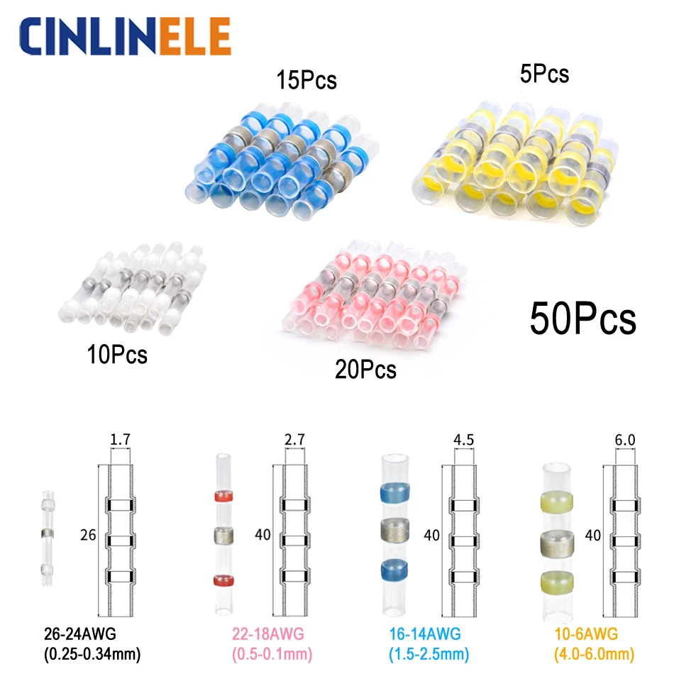 50 шт. водонепроницаемые термоусадочные муфты для припоя |