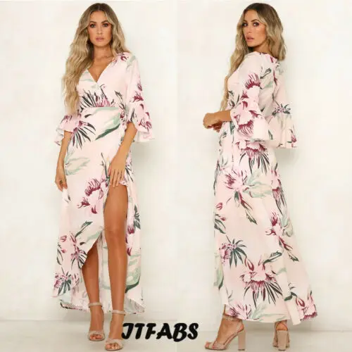 Женское шифоновое платье макси VintageBoho Повседневное с длинным рукавом и цветочным