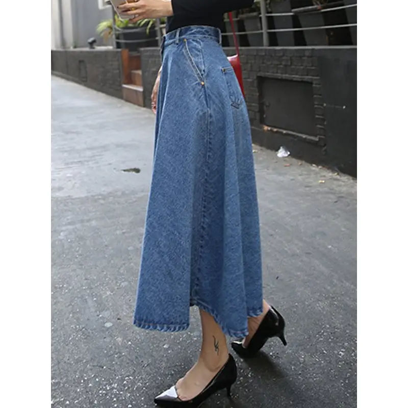 Джинсовая юбка с высокой талией Винтажная летняя 2019 школьная Повседневная