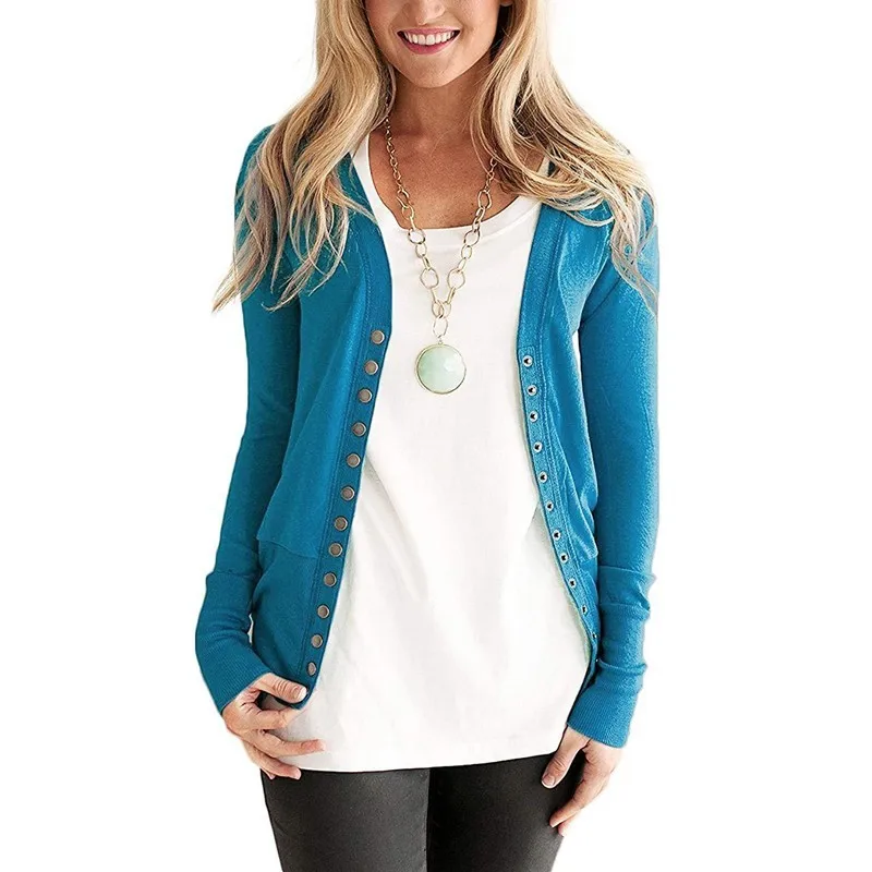 PEONFLY Women Cardigan Sweaters Jacket Knitting Solid Color V Neck Long Sleeve Single Row Button White Female Coat XXL |