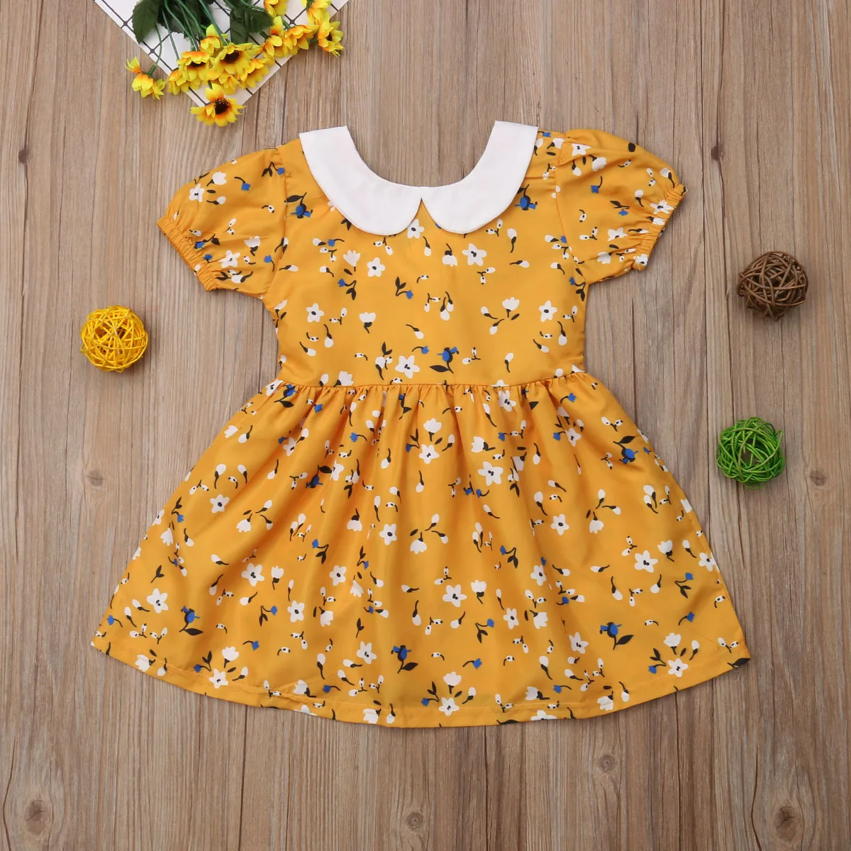 Toddler Kids Baby Girls Summer Short Sleeve Clothes Floral Doll Collar Pageant Party Princess Tutu Gown Dress Cute Casual | Детская