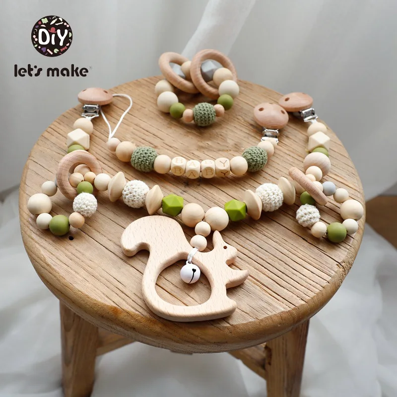 

Let's Make Wooden Teether Baby Gym Teething Nursing Rattle For Baby Toys Beech Wood Animals DIY Pacifier Making Set Of Rattles
