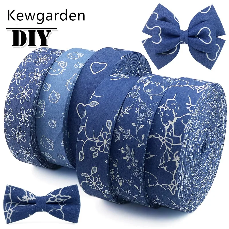 Kewgarden 38 мм 1 1/2 &quotджинсовая синяя лента с цветочным принтом для кошки бриллиант DIY