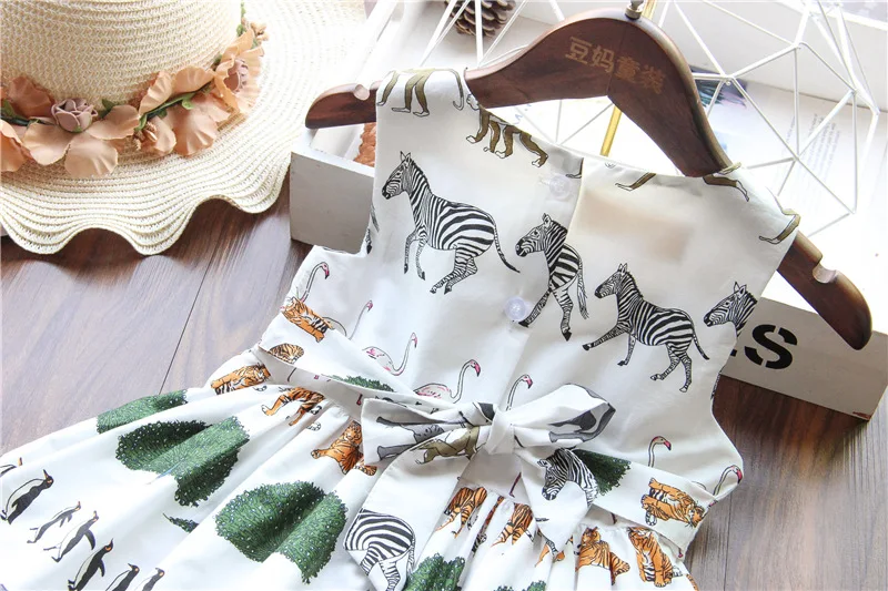 Toddler Girl Summer Dress Cotton Kids Casual Wholesale Lots Bulk Clothes Little Safari Cartoon Animal Print Party | Детская одежда и