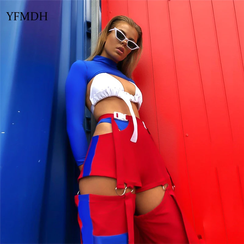 Женские уличные штаны-шаровары с высокой талией и пряжкой в стиле Харадзюку