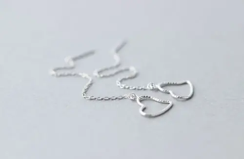 S92-5 Sterling SIL Fashion JewelryHollow Heart Dangle Thread Long Line Threader Earrings A1887 | Украшения и аксессуары