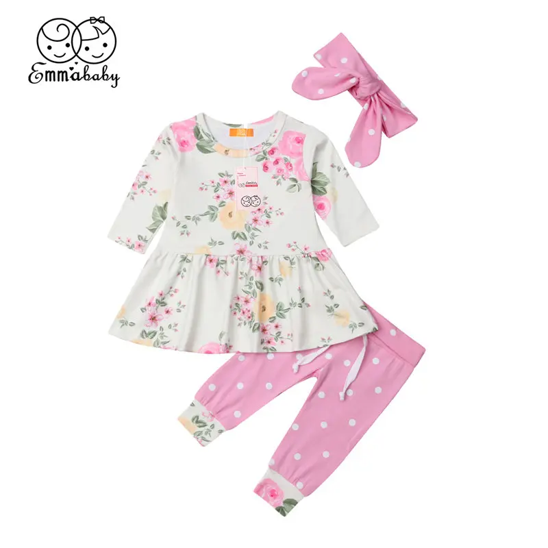 

Комплект одежды Emmababy для маленьких девочек, наряд принцессы для малышей, топ с цветочным рисунком + розовые трусики + повязка на голову, комп...