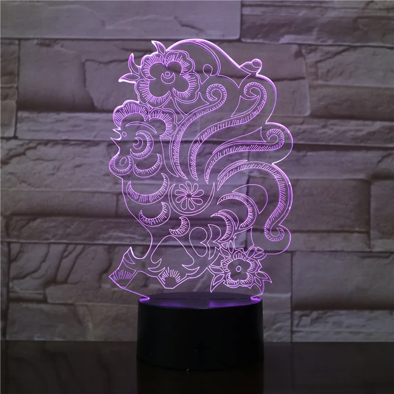 Декор для гостиной цветная Роза ваза в горшке 3D ночные светильники Светодиодный