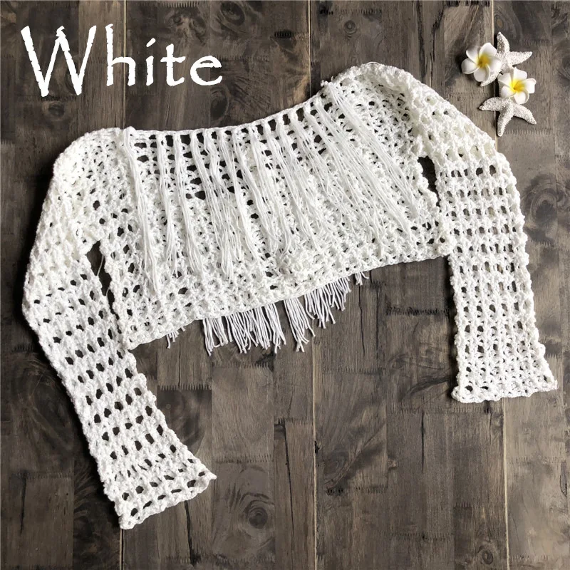 Белый крючок ручной вязки женский топ с застежкой накидка бикини пляжный