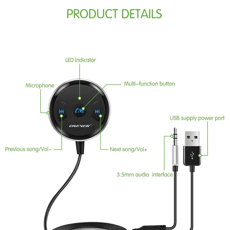 Onever беспроводной 3 5 мм Bluetooth приемник автомобильный комплект свободные руки AUX A2DP