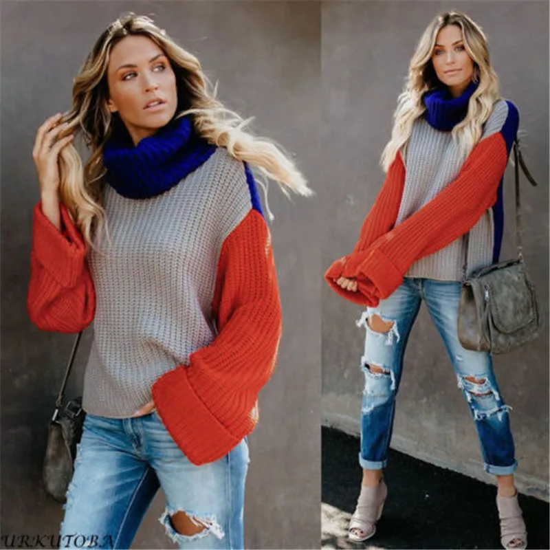 Women Turtleneck Baggy Tops Chunky Knitted Sweater Jumper Pullover Knitwear loose sleeves casual sweater | Женская одежда