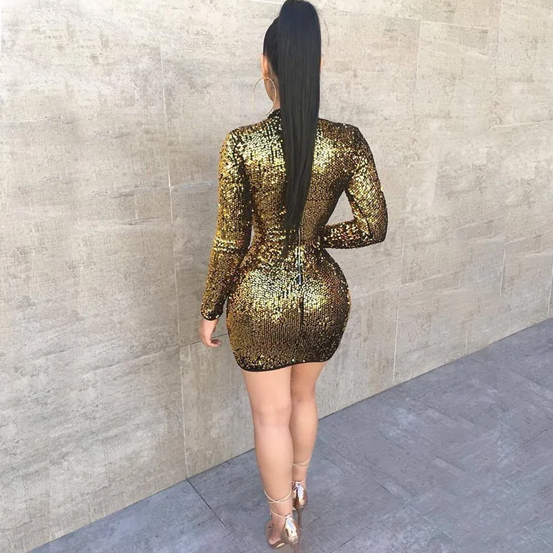 Золотое блестящее платье с блестками для женщин vestido Сексуальное вечернее