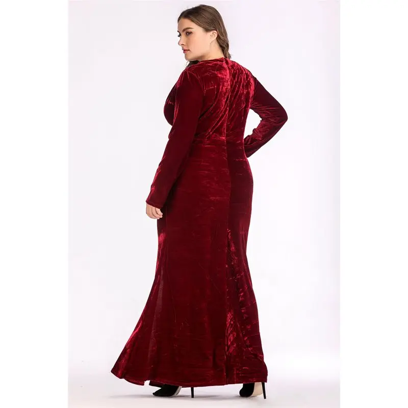 Женские Макси-платья повседневные Элегантные бордовые OL дамские размера плюс