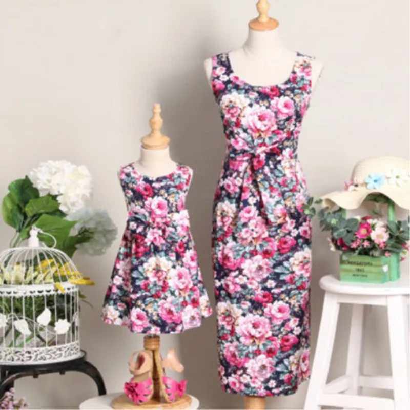Family Dress Mother and Daughter Matching Women Kid Girls Casual Sleeveless Floral Pattern Hot Sale | Детская одежда и обувь