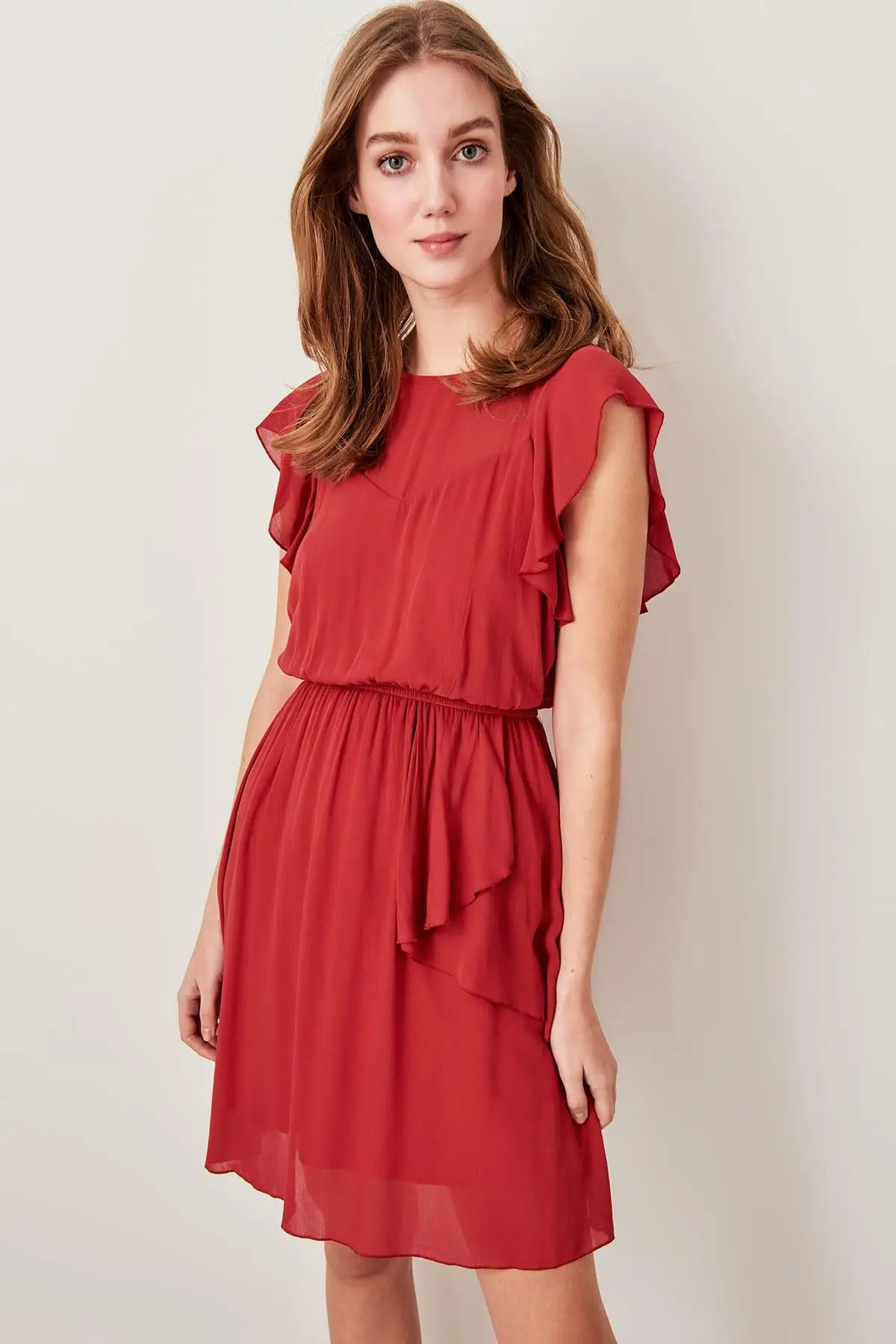 Trendyol красное платье с оборкой TWOSS19EH0102|Женские платья| |