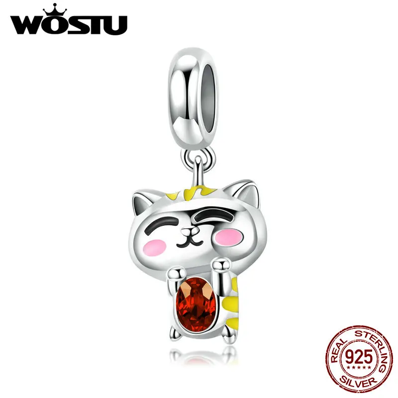 WOSTU, новинка, 925 пробы, серебряный, милый кот, шарм, бисер, подходит для оригинального браслета и браслета, кулон, бусины для изготовления ювелирных изделий CTC049