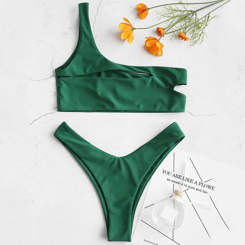 Женский комплект бикини на одно плечо ZAFUL с вырезами и высокой талией бюстгальтер