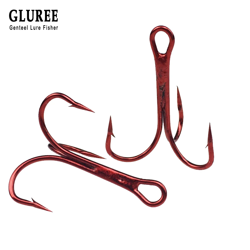 GLUREE 30 шт./лот 1/0 #2/0 #3/0 # острый колючий рыболовный крючок Красный никель тройные