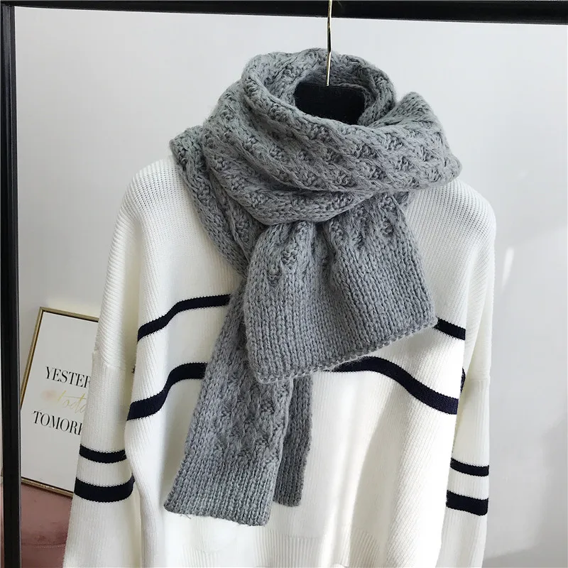 Классический однотонный вязаный шерстяной теплый шарф утепленный длинный