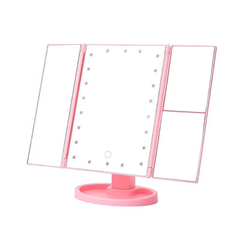 Tri-Fold Mirror Makeup Touchable LED Light Cosmetic Illuminated Desktop USB bathroom Compact | Дом и сад