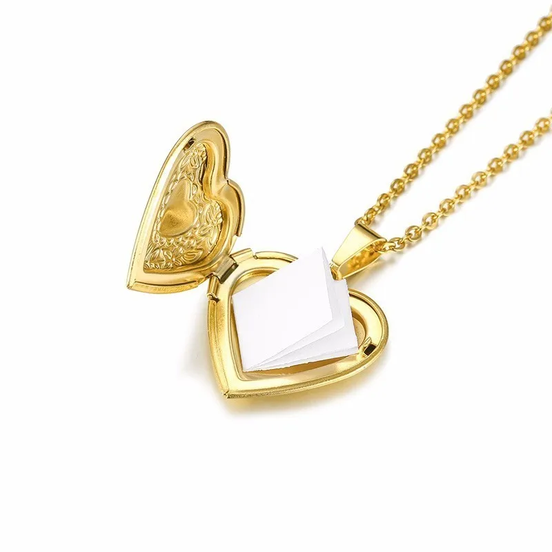 Womens Romantic Floral Embossed Gold Locket Necklace Girls Heart Photo Pendant in Golden Stainless Steel for Girl | Украшения и