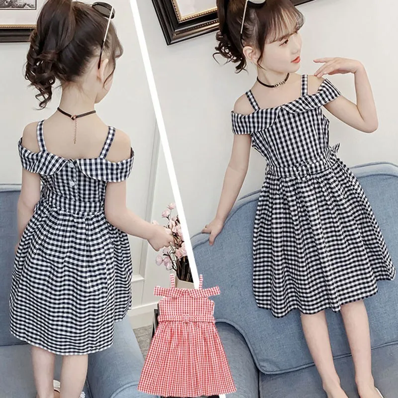 School Children Cotton Dress Baby Princess Clothing With Belt Teenage Girl Child Dresses Summer Red Black 2019 New Kids Clothes | Детская