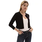 Женский трикотажный кардиган, однотонная винтажная трикотажная куртка с рукавом 34 и круглым вырезом, укороченная длина