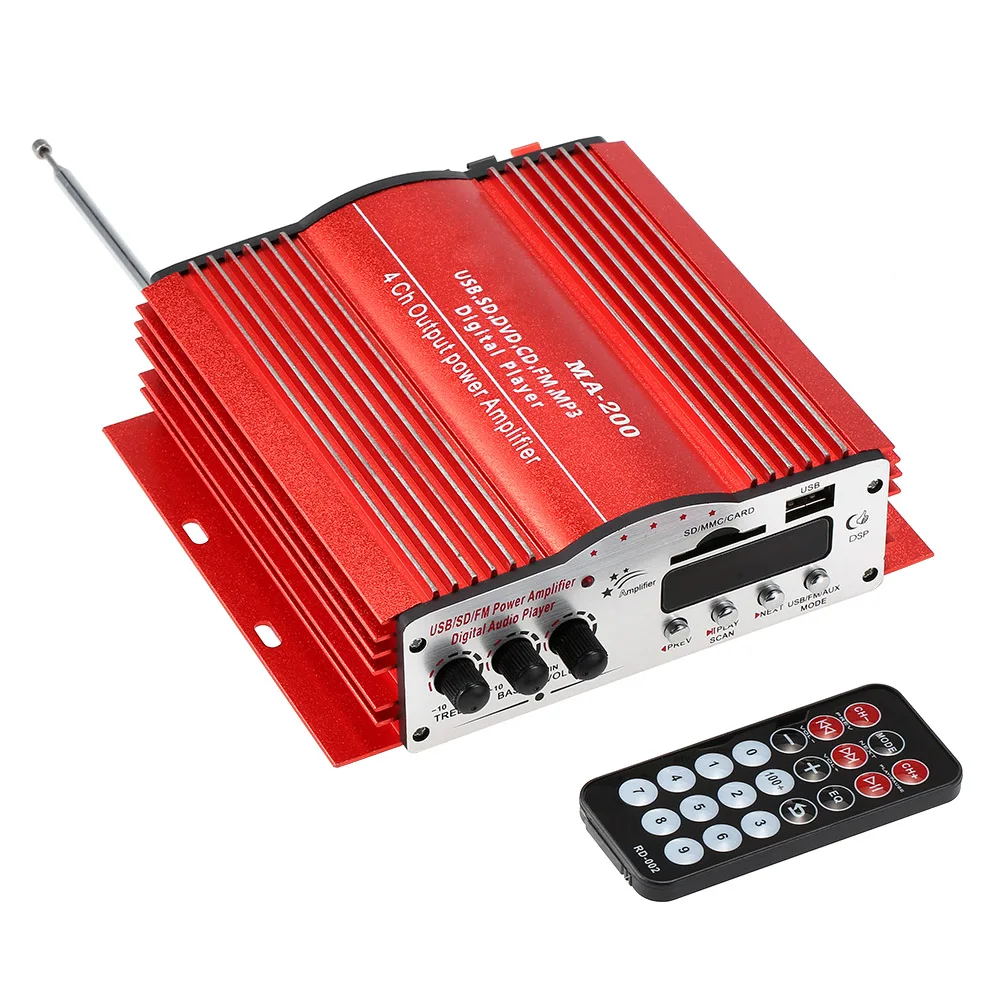 KKMOON 20 Гц кГц 85dB MA200 4 канала Hi Fi стерео аудио усилитель сабвуфер автомобильный MP3