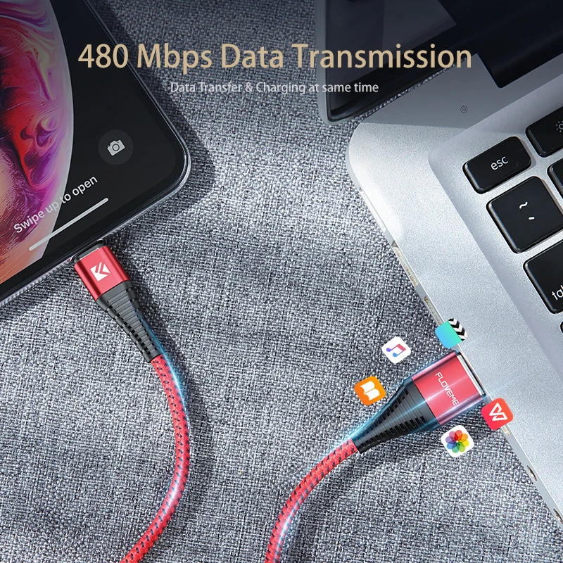 Кабель FLOVEME 2A USB для iPhone 6 7 8 X XS XR высокопрочный кабель быстрой зарядки телефона 5 5S