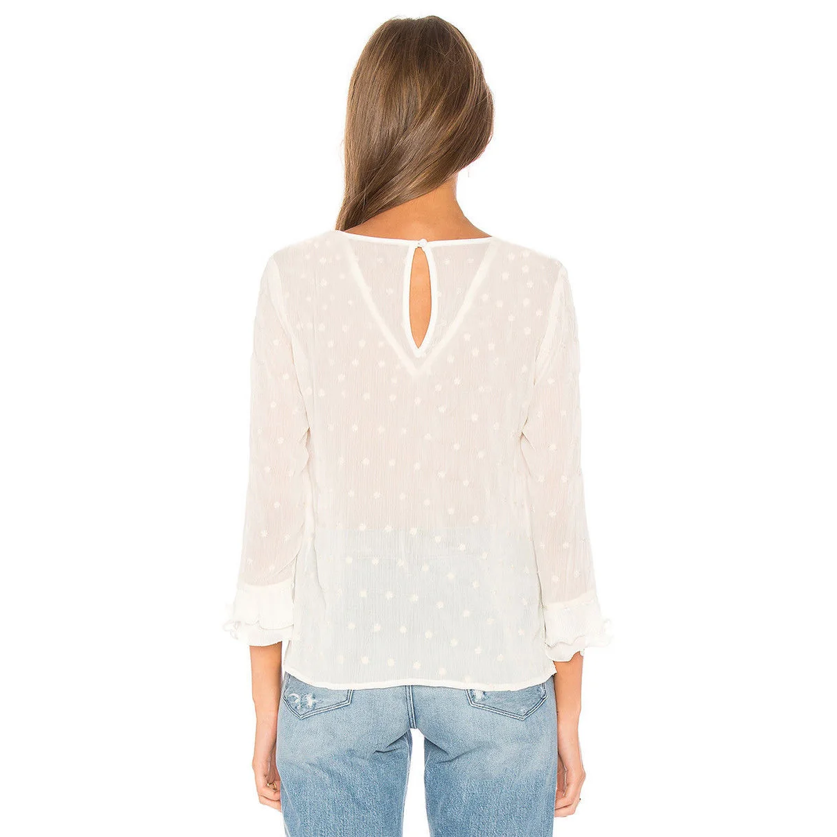 2019 Новое весеннее женское платье в горошек с длинными рукавами для девочек белое