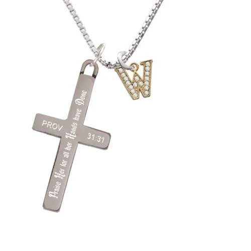 Золотистого цвета маленький кристалл Initial W Похвала ее крест ожерелье|Подвески| |