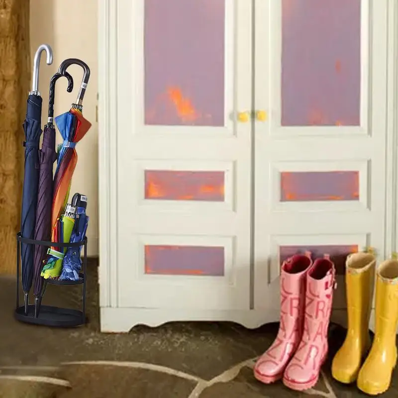 

Umbrella Metal Iron Stand Portable Storage Rack Storage Household Holder With Base Drip Tray for Straight Handle Folding Umbrell