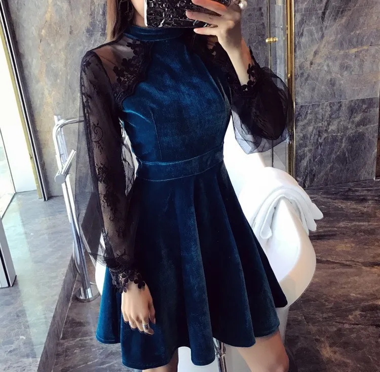 Женское кружевное платье с рукавом фонариком винтажное мини А силуэта высокой