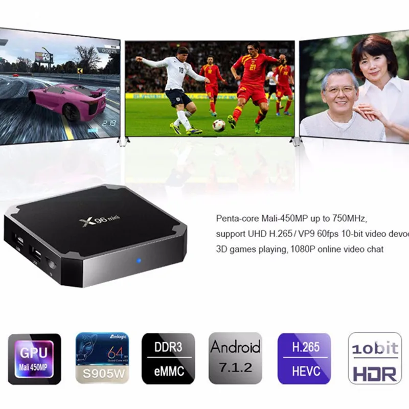 X96 Мини ТВ коробка Amlogic S905W Smart Android 7 1 Wi-Fi 2G RAM 16G ROM медиаплеер 100 м LAN 4 K HD г 8 набор