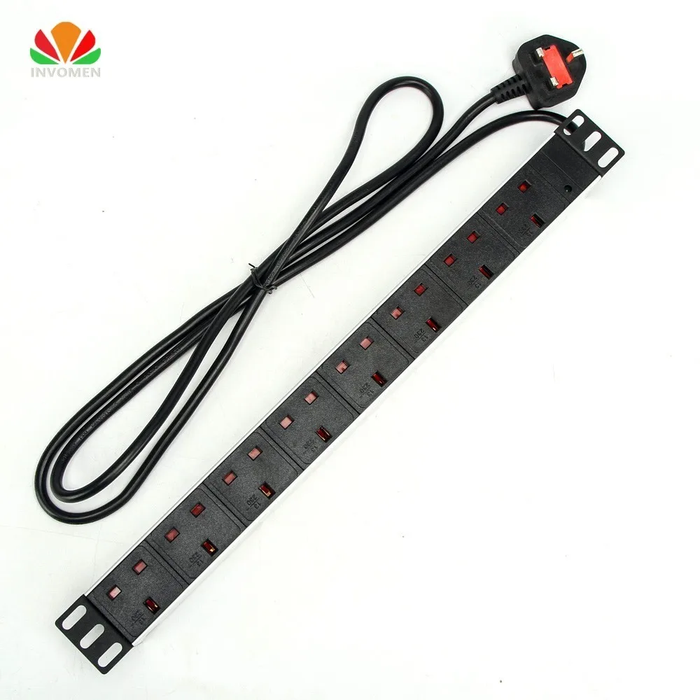 

19in 1U 8 Units British PDU Power Strip Indicator Network Cabinet Rack Sockets Standard Outlet Switch Supply Power Distribution