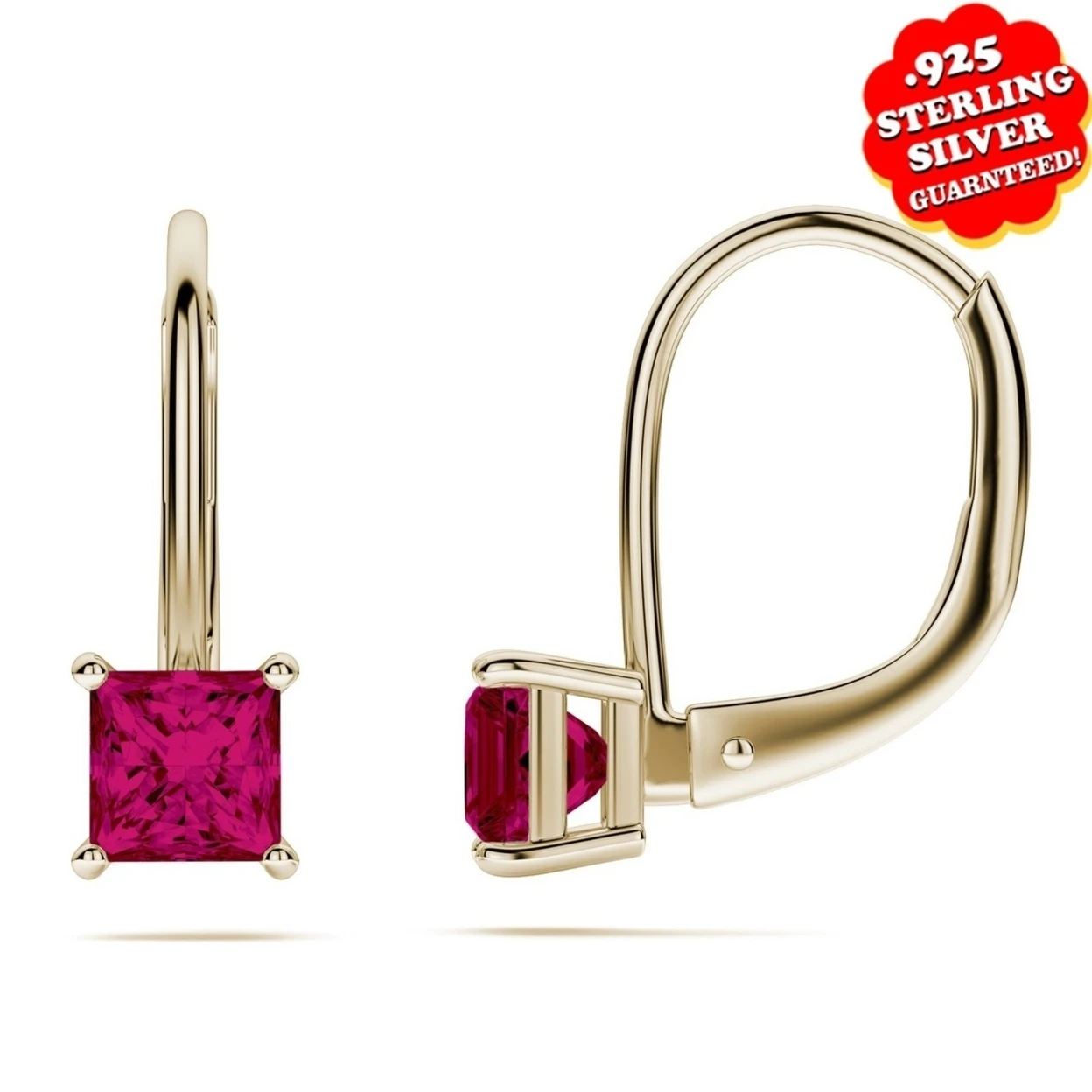 2 карат Принцесса Рубин 14 к желтое золото над стерлингового серебра Серебряный