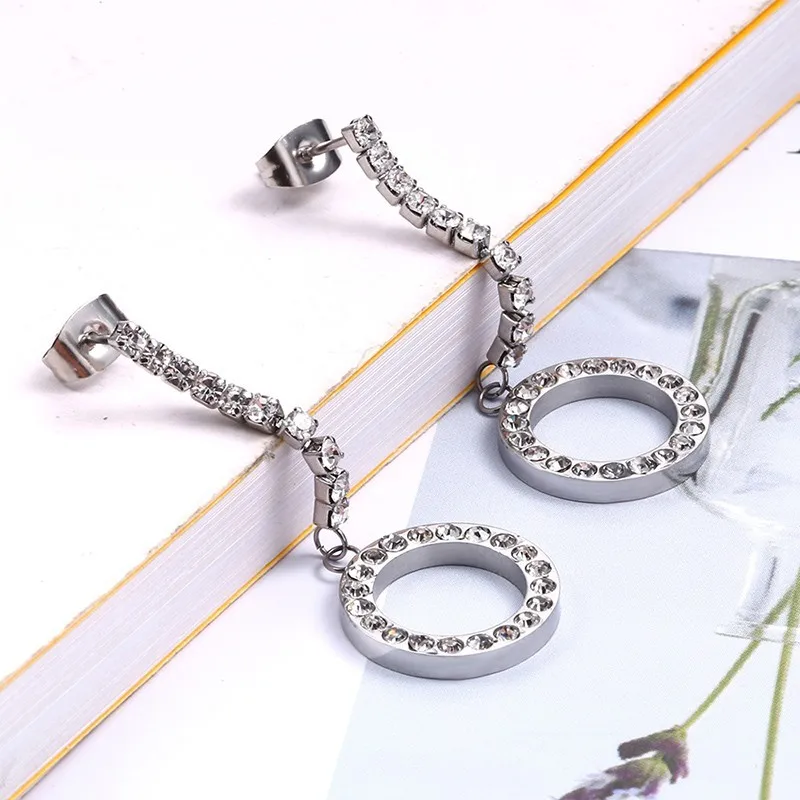 Серьги подвески женские гипоаллергенные круглые с фианитом|Серьги-подвески| |