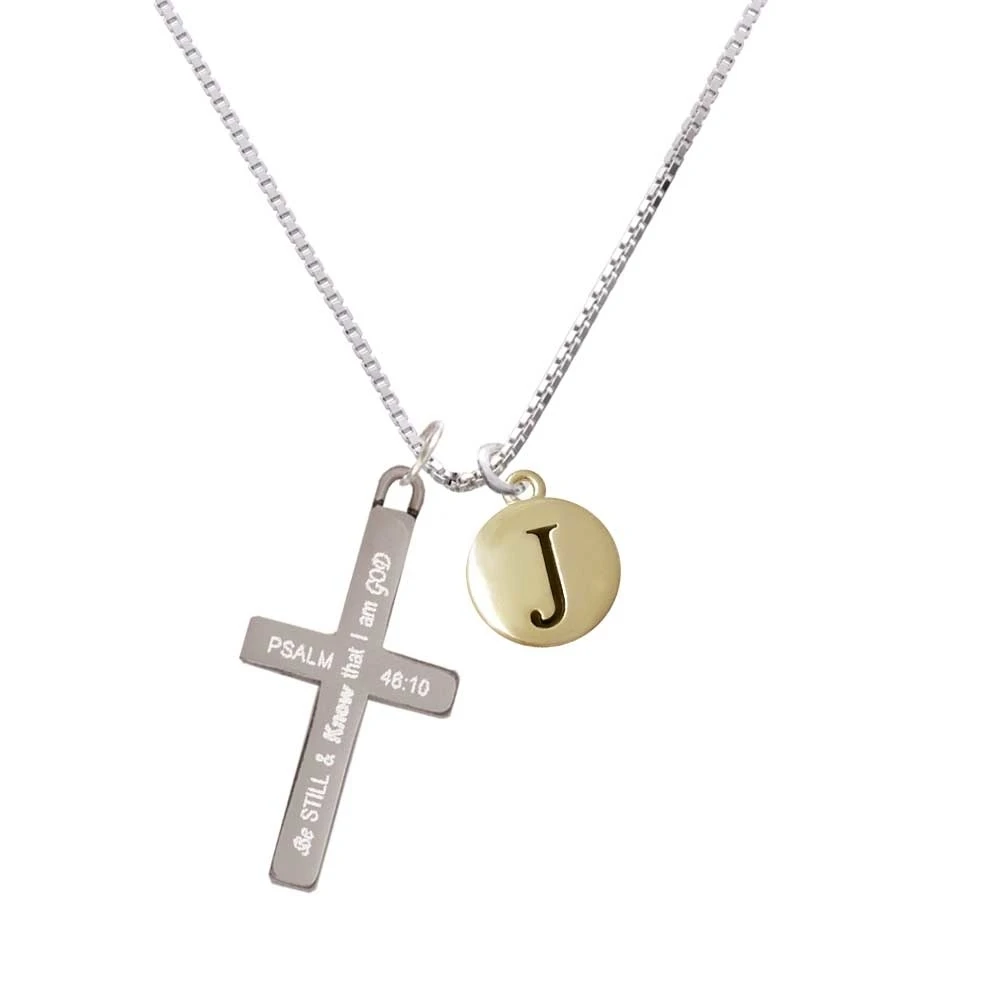 Золотистое Ожерелье с надписью-J-Pebble Disc-Be Still And Know-cross | Украшения и аксессуары