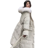 winter jacket coat women 2018 plus size large fur collar over the knee long down cotton jacket loose drawstring padded parka 117
