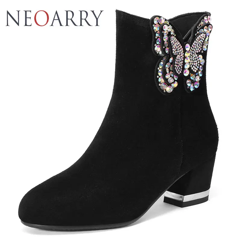 Neoarry Plus Size Ankle Boots For Women Thick High Heels Female Zipper Shoes Woman Crystal Short Boot Casual Ladies Footwear | Обувь