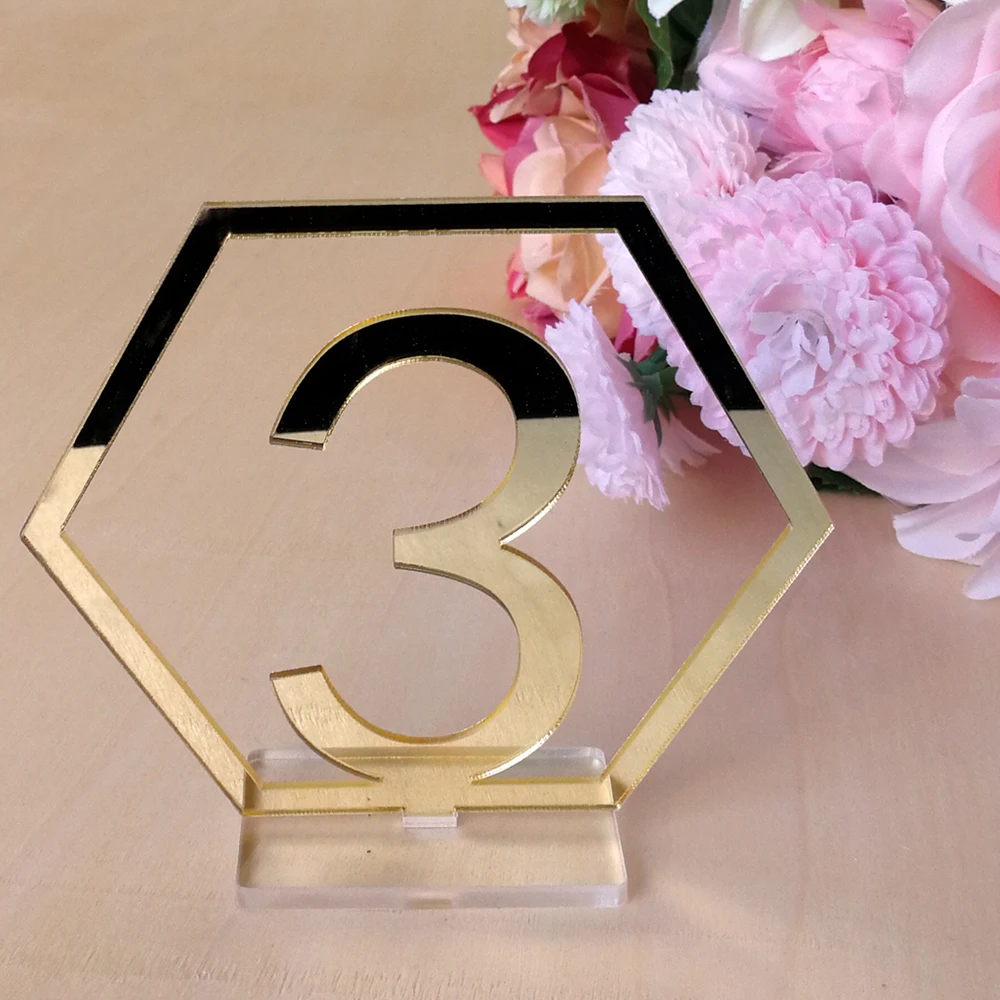 Useful 1-40 Numbers Hexagon Signs Acrylic Mirror Wedding Table Number Rustic Seat Plate Sign | Дом и сад