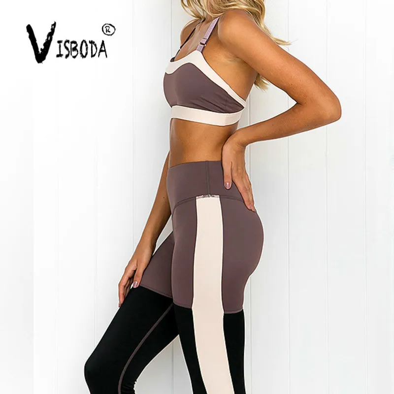 Women Fitness Suits Cropped Tank Workout Patchwork Top And Legging Pants 2 Pieces Set Summer Female Sexy Tracksuit Plus Size | Женская