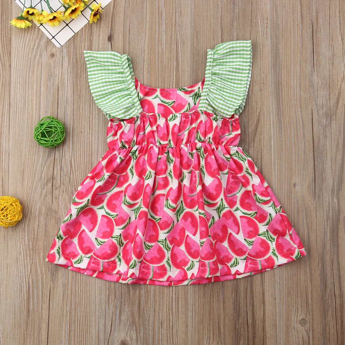 Toddler Kid Baby Girl Lovely Summer Dress Ruffles Sleeve Watermelon Print Princess Party Dresses 1-4Y | Детская одежда и обувь